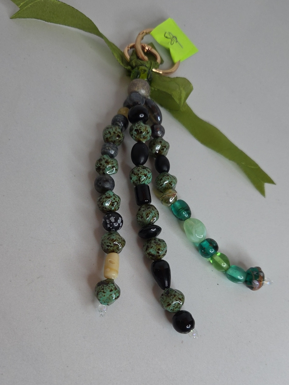 86 -Green Beaded Tassel Bag Charm